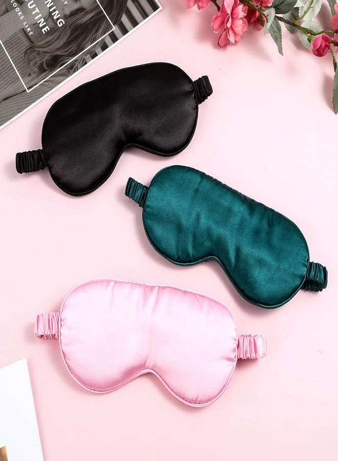 Dimeho 3 Pcs Sleep Mask Soft Silky Eye Masks Cover with Elastic Straps Effective Shading Blindfold for Sleeping Women Men Travel Eyeshade (Pink/Black/Green) - Image 3